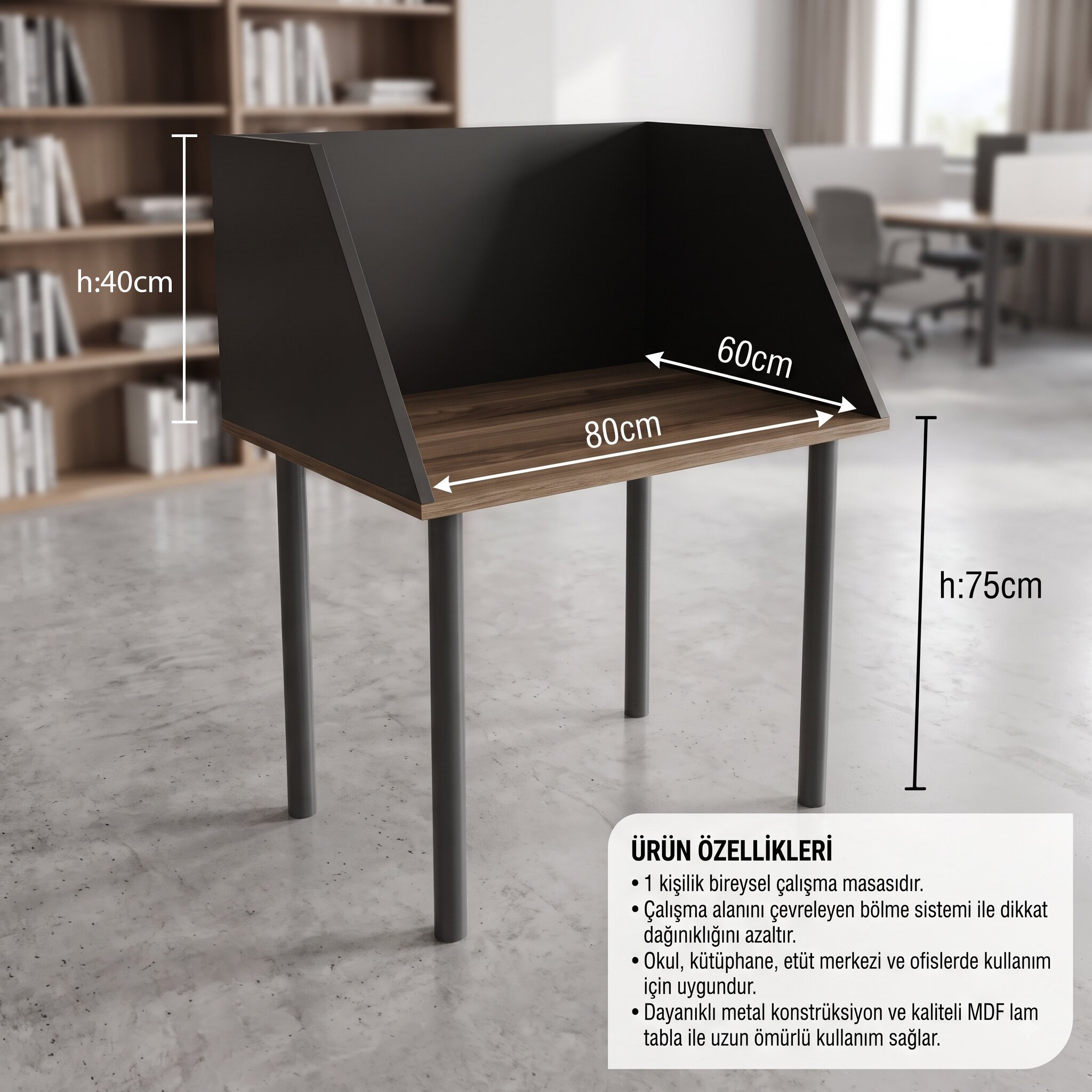 GM040-101-1-1 GM040-101 Tek Kişilik Modüler Çalışma Masası – Bölmeli Bireysel Çalışma ve Etüt Masası - Görsel 1