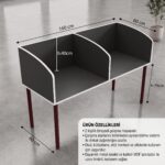 GM040-203 Çift Kişilik Modüler Çalışma Masası – Bölmeli Etüt ve Öğrenci Masası