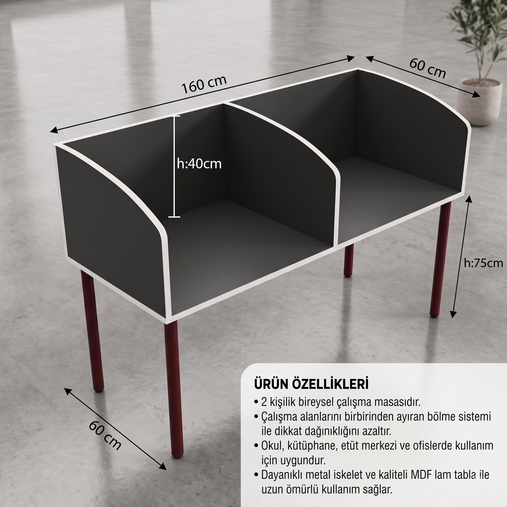 GM040-203-1-1 GM040-203 Çift Kişilik Modüler Çalışma Masası – Bölmeli Etüt ve Öğrenci Masası - Görsel 1